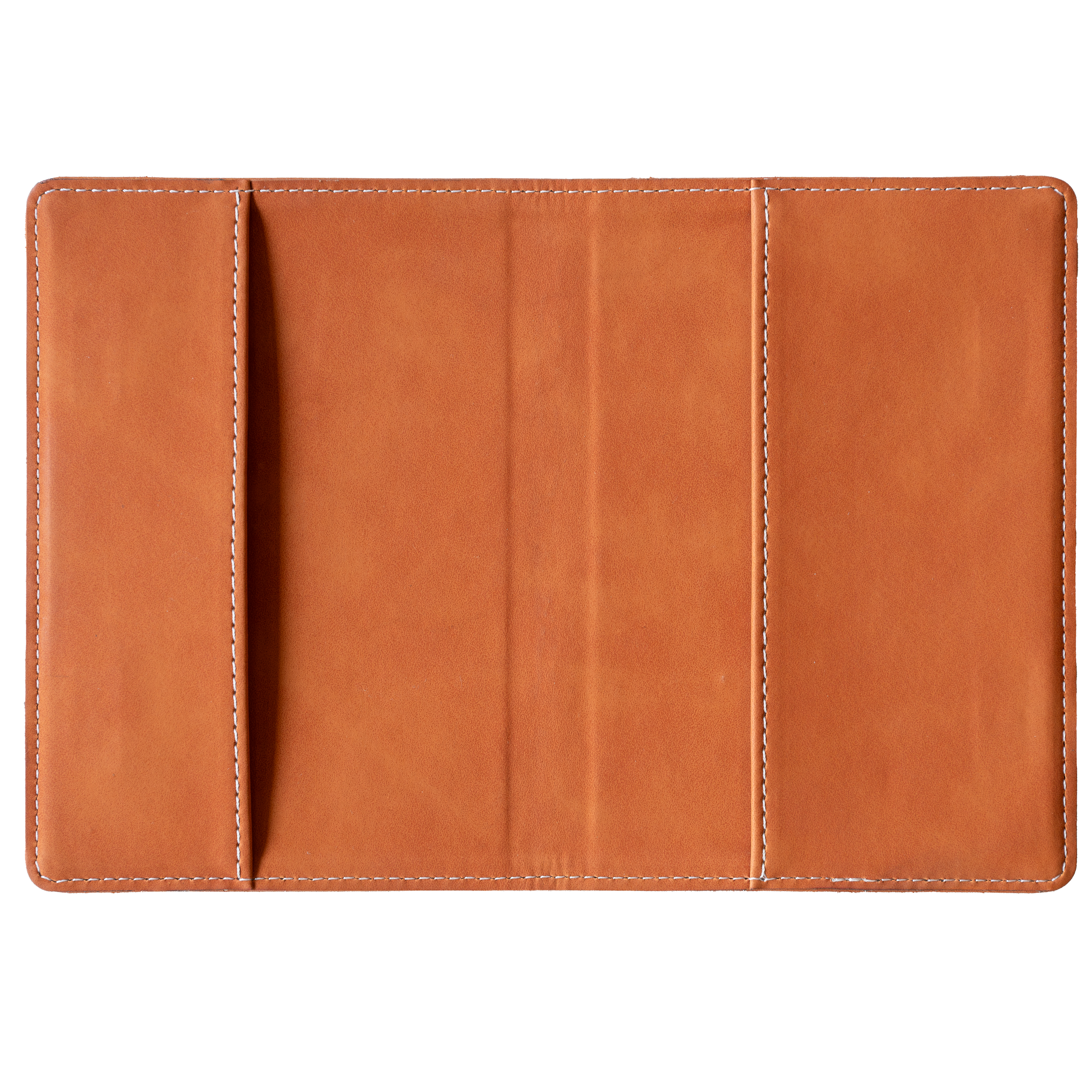 Brown magnetic passport cover with white stitching