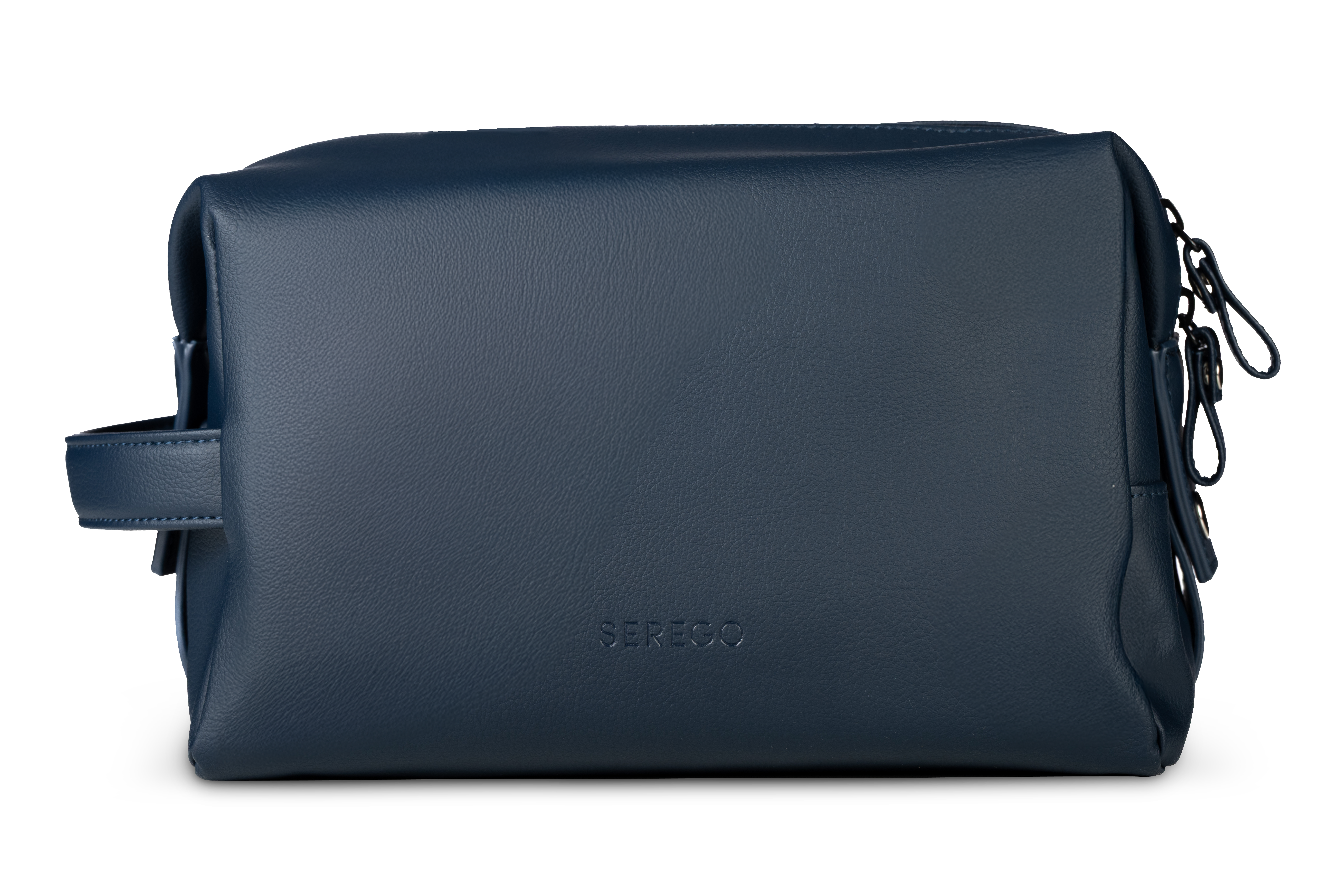 SEREGO navy vegan leather toiletry bag with premium finish, lightweight and stylish travel pouch